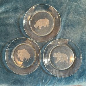 Arcoroc clear glass salad plates (3) animal-themed, EUC, made in France